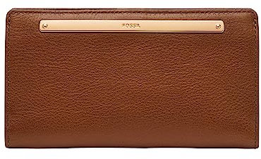 Fossil Damen Liza Leder Slim Bifold Wallet, Braun mit goldfarbenem Muster, Einheitsgröße