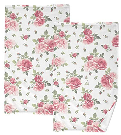 senya Handtücher aus Baumwolle, 2 Stück, rosa Rosenblüten, ultraweich, sehr saugfähig, Handtücher für Badezimmer, 40,6 x 71,1 cm