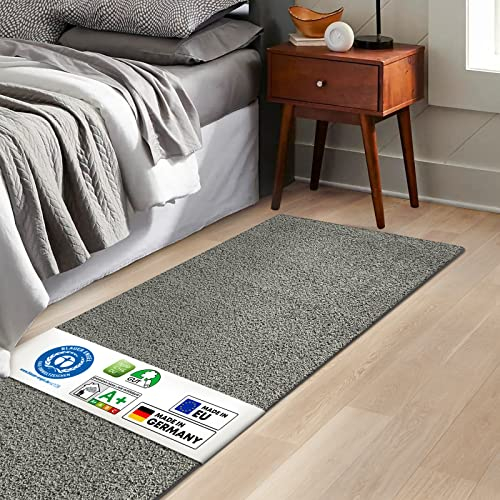 KARAT Bettvorleger Barcelona - Shaggy Bettumrandung - Teppich Läufer für Schlafzimmer Wohnzimmer - Flauschiger Teppichläufer (80 x 200 cm, Grau)