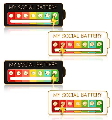 Social Battery Pin, 4 divertido broche para el estado de ánimo social para 7 días, Agujas de Humor Interactivas Broches de Insignias de Ansiedad interactivos para salud mental