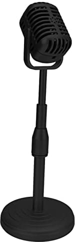 Vintage Microphone Prop Model with Adjustable Stand, Old Fashioned Desktop Microphone Prop Decor for Party Decoration, Costume Role Play (Black)