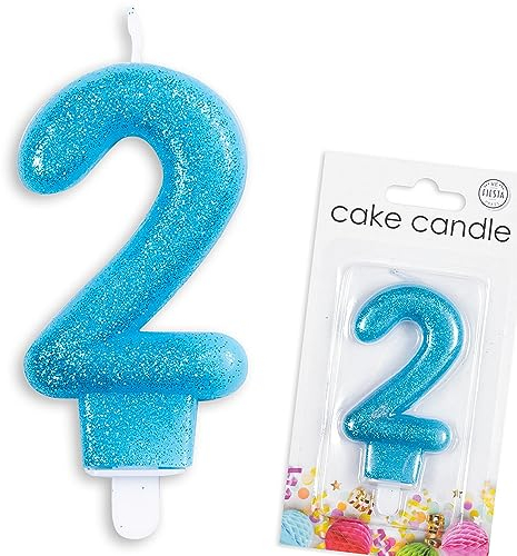 Zahlenkerze von 0-9 in Blau mit Steckfuß | Zahlenkerze, ca. 9cm x 4,5cm groß | Babyblau Deko Geburtstag Geburtstagskerze Zahlen Kerze, Farbe: Blau, Größe: Zahl 2
