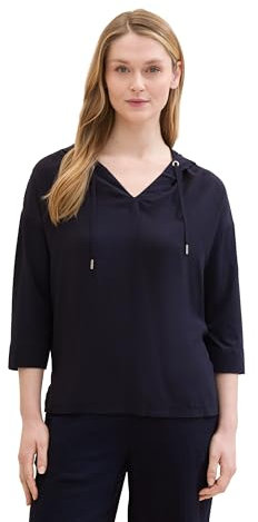 TOM TAILOR Damen Basic Kapuzenshirt mit 3/4-Arm, sky captain blue, XXS