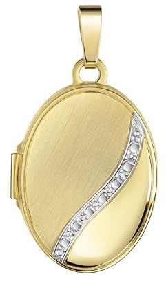 JEVELION Medaillon Gold 333/8 Karat für 2 Bilder Amulett Anhänger oval zum Aufklappen für Damen mit Halskette