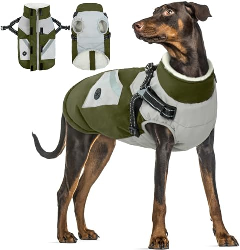 Hundemantel XXL, Hundejacke Wasserdicht Hundemantel Fleece Hunde Wintermantel Hundeweste Winter Regenmantel Hund Groß Winter Hundekleidung(Armeegrün, 3XL)