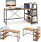 COSTWAY Schreibtisch mit Regalen, Computertisch L-förmig, Eckschreibtisch Bürotisch PC-Tisch Holz, Arbeitstisch Metallgestell, für Home Office, Büro, Arbeitszimmer, 148x100x90 cm (Walnuss)