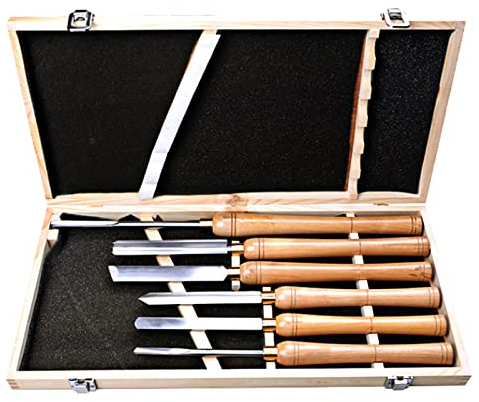 QUNINE Holzdrehmeißel-Set, 6-teiliges Set, Holzdrehmeißel, Schneiden, Schnitzen, Holzdrehwerkzeuge, Hartholzgriffe, Schnellarbeitsstahl, Messinghülsen und Holzkoffer zur Aufbewahrung