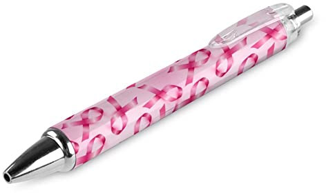 Lot de 4 stylos à bille rétractables avec ruban rose imprimé cancer du sein Pointe 0,5 mm pour le travail et le bureau