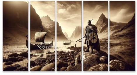 islandburner Prime Bild auf Leinwand SepIn a Wikinger: Krieger und Schiff in Zeitloser Eleganz Bilder Wandbilder Poster