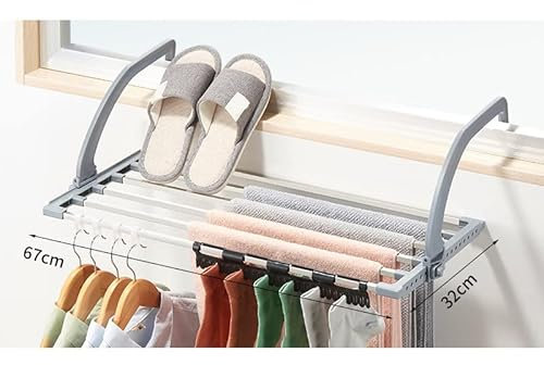 Mwrode Tendedero De Ropa para Balcón, Toallero De Acero Inoxidable, Plegable, Estable, Portátil, para Alféizar De Ventana, Barandillas De Balcón(L-Cuadrado Gris)