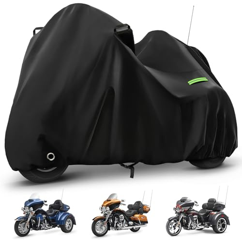 Motorradabdeckung, wasserdicht, für Trike-Modelle, Freewheeler/CVO Version/Tri Glide Ultra/Gold Wing Trike, strapazierfähig, Sonnen-, Regen- und Outdoor-Schutz, Motorradabdeckung mit