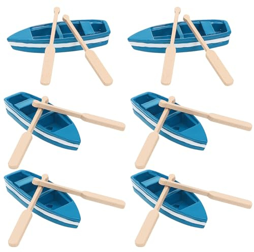 Operitacx 6 Pcs Mini Bateaux en Bois avec Rames, DéCorations Nautiques DIY, ModèLes De Bateaux pour DéCoration De Océan, IdéAl pour Amis Aiment Sports Nautiques