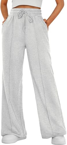 AUTOMET Womens Wide Leg Sweatpants Baggy Fall Lounge Sweat Pants Gray M