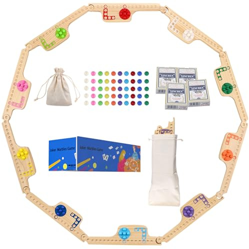Colorful Jokers and Marbles Board Game Pegs and Jokers Card Game for 2-10 Players 8 Solid Wood Game Boards 8 Colors 50 Marbles 4 Decks of Cards Cards Full Size Game Set (10color)