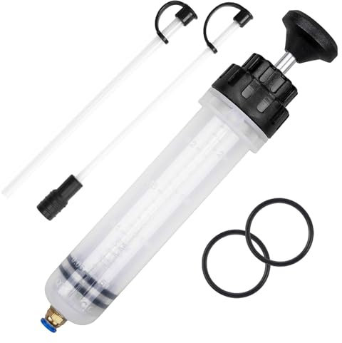 Ölabsaugpumpe 500ml, Handpumpe Ölspritze Ölabsaugspritze mit 2 Schlauch & 1 Paar Ersatzgummiringe Absaugpumpe für Bremsflüssigkeit, Hydrauliköl, Kühlmittel, Getriebeöle, Ölabsauger Umfüllpumpe