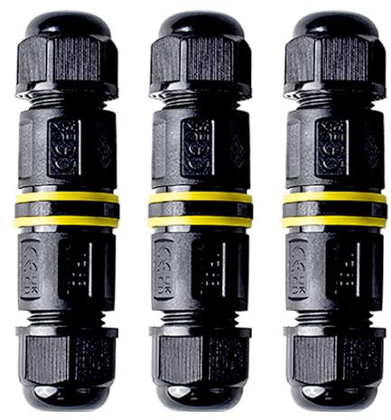 3Pcs Waterproof Cable Connector, Waterproof Junction Box,IP68 Connector External Sleeve Coupler 3-core Outdoor Connector 2-Way Outdoor Extension Electrical Cable Protector Diameter Ø5mm-9mm