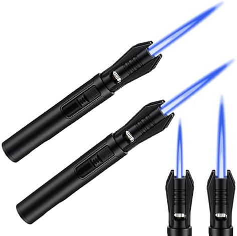 2 Stück Sturmfeuerzeug, 13.6 cm Nachfüllbar Jetflamme Gasfeuerzeug, Einstellbare Winddicht Langes Stabfeuerzeug, Mini Feuerzeug mit Gerader Flamme für Grill Küche Camping (ohne Gas) (Schwarz)