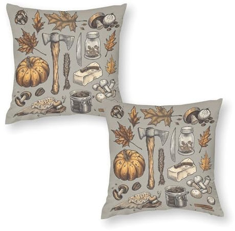 FHPCE Dekorativer Kissenbezug, 2er-Set, 50,8 x 50,8 cm, Axt und Blätter, doppelseitig, Plüsch-Kissenbezug für Sofa, quadratisch, für Wohnzimmer, Heimdekoration