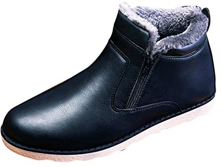 Generico Stivali Polizia Stradale Stivali Neve 37 38 Stivali da Neve da Uomo Invernali alla Punta Fondo Piatto Antiscivolo Cerniera Laterale Impermeabile Stivaletti Gomma Donna Scarpe (Black, 39)