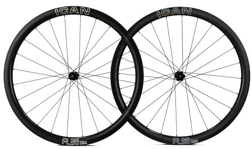 ICANIAN FL38/52 Max 1300g/1385g Carbon Disc Rennrad Laufradsatz Ratschennabe 21 mm Innenbreite, Drahtreifen, Tubeless-kompatibel (FL38 Max-XDR Freehub)