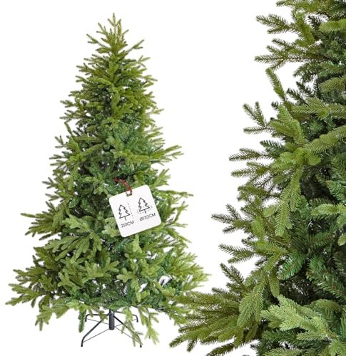 Árbol de Navidad Extra frondoso y Realista, Natural de PVC, fácil de Montar con Base Estable, 1372 Ramas densas para Decoraciones navideñas de Gran Impacto, 210 cm
