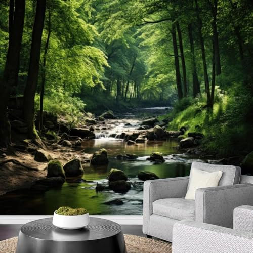 GIVLWF Forest Waterfall Wallpaper Photo, Modern Photo Wallpaper, Plant Green Murals Wall Art Wallpaper, Nature Scenery Canvas Mural for Dining Room Kitchen Home - 280x200 cm