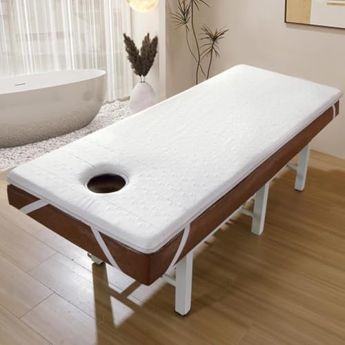 LDLCYCN Coprimaterasso per Lettino da Massaggio in Memory Foam di Lattice Cuscino da Letto Antiscivolo con Foro Topper per Lettino da Massaggio Spa da 4 Cm Testa Rotonda,Bianca,60 * 180cm(S)