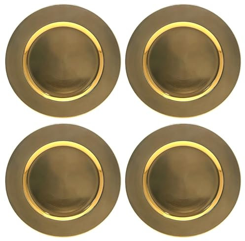 Daniel James Metallic Charger Plates - 33cm Round Reusable Dining Table Setting Plates for Christmas Party, Celebration, Weddings & Table Décor Placemat - Gold Solid, Pack of 4