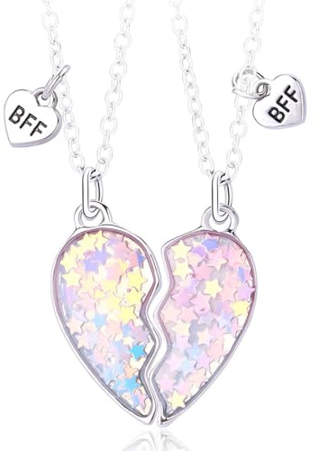 Cuicany Collier Pendentif d'Amitié - 2 Pièces Coeur Separable pour Meilleur Ami - Bijoux pour 2 Filles