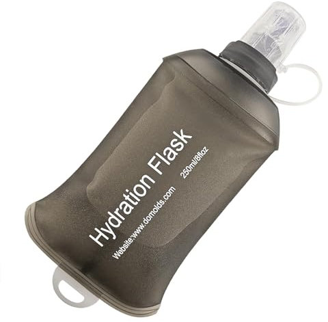 AXEN 250ML Soft Flask, TPU Foldable Running Hydration Flask, Soft Collapsible Water Bottle for Hydration Pack Cycling Marathon Running Hiking, Dark Grey
