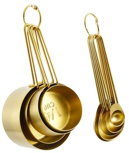 9 Stück Messlöffel Set 1.5/2.5/7.5/10/15/60/80/125/250ML Measuring Cups Edelstahl Gold Stapelbar Langlebig Korrosionsbeständig Cup Messbecher Set zum Backen Kochen