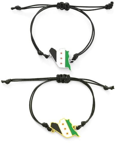 ZENRUIMING 2 Syrien Karte Flagge Armbänder Vintage Ethno Stil Syrien Verstellbar Geflochtenes Lederarmband Herren Damen Flagge Paar Zubehör, Adjustable, Leder, Kein Edelstein
