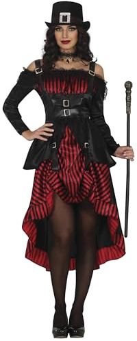 FIESTAS GUIRCA | Sexy Gothic Lady Halloween Kostüm Damen – Steampunk Kostüm für Karneval Fasching inkl. Bordeaux Kleid - Vintage Halloween Kostüm Dame Weinrot Schwarz