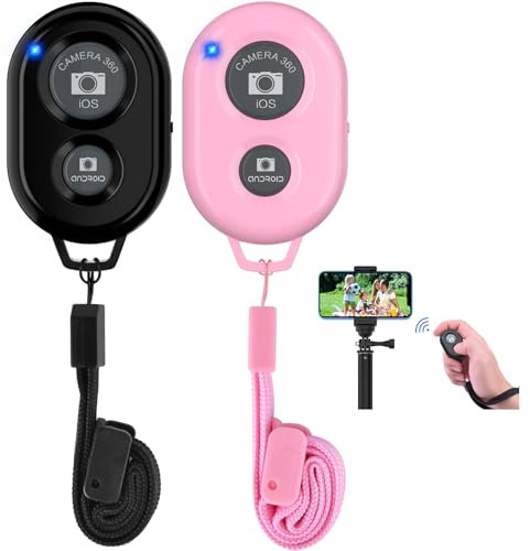 TESECU Fernbedienung Handy Bluetooth Selfie Remote Control, Fernauslöser Selbstauslöser für iOS, Android Smartphone (Bluetooth Fernbedienung Schwarz + Rosa)