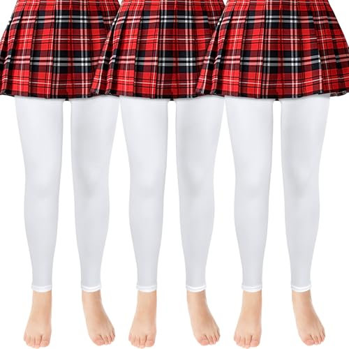 ouhos Lot de 3 collants de ballet pour fille - Sans pieds - Opaques - Blanc et noir - Très résistants - Pour enfants - Taille 100-170, Blanc., 8-10 ans