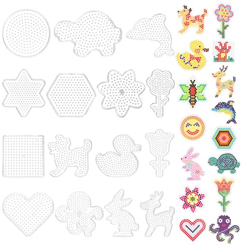 15 Stk Bügelperlen Platten, Vorlagen 5mm, TierSteckperlen Platten, Transparente Steckplatten Stiftplatten mit Bügelpapier Zubehör für DIY Handwerk