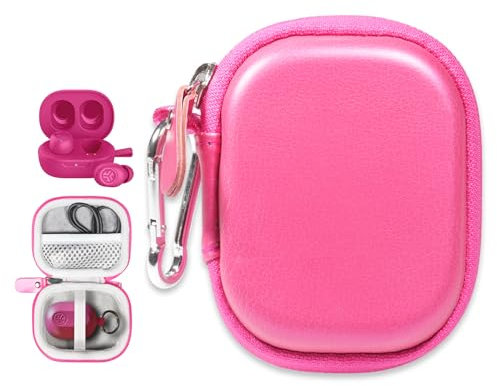 CaseSack Case for JLab Go Pop+,Go Air Pop, Air, Air Tones+/ Tones, JBuds Mini True Wireless Earbuds, Compact Organizer for The Charger case and Charger Cord (Pink)