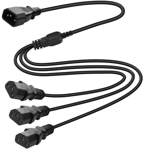 C14 bis 3 x C13 Y Typ Split Kabel, 60cm UPS PDU-Stromkabel, Y-Splitter Netzkabel, IEC C14 Power Verlängerungskabel, Netzteil Verlängerungskabel für Haushaltsgerät PC Computer Monitor Lights Scanner