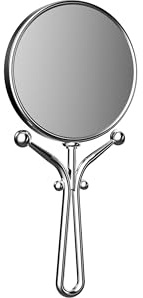 Calmwaters Reisespiegel Handspiegel, 5/1-fach Vergrößerung, Chrom, rund, zweiseitige Kristallglas-Spiegelfläche, geschwungener Metallgriff, 127 mm, 80BS6256