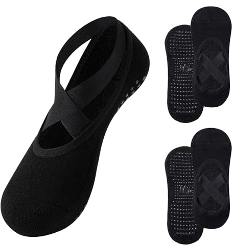 The Essentials Wardrobe Damen Bambus-Yoga-Socken, 2er-Pack, Pilates-Ballerina-Socken, rutschfester Griff mit elastischen Trägern, Unterstützung des Fußgewölbes, feuchtigkeitsableitend, antibakteriell