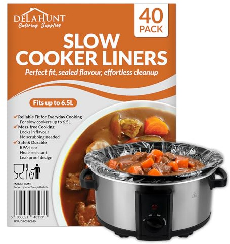 Slow Cooker Liners [40 Pack] – Fits Up to 6.5L, BPA-Free & Heat-Resistant PET Plastic | Leakproof Disposable Cooking Bags for Slow Cookers, Ovens, Freezers, Batch Cooking, Casseroles & Meal Prep