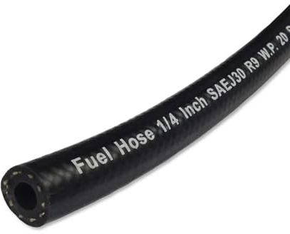 SAE J30 R9 Automotive Fuel Hose, Black, Fluoroelastomer Inner Lining, 6.3mm ID x 12.7mm OD, Ethanol Compatible, High Chemical Resistance, 1m Length
