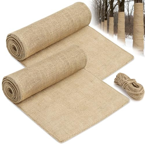 Erzekrim 2 Rolle 3Mx25.5CM Baum Winterschutz, NatüRliche Jute pflanzenschutz, Winterschutz Juteband für Pflanzen, Jute für Pflanzen Frostschutz, für Schutz von Bäumen vor Kälte und Insekten Verwendet