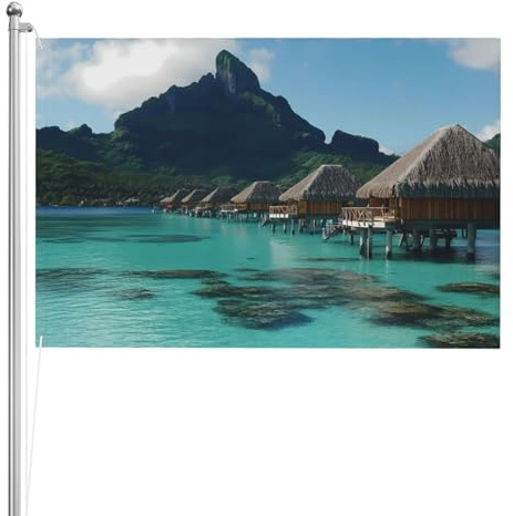Tahiti Beach Drapeau double face en polyester résistant aux intempéries avec couleurs vives pour jardin, cour, terrasse ou maison