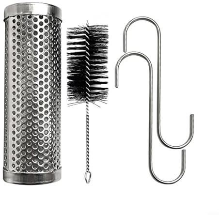 NbgrvB Stainless Steel Grilling Basket for Outdoor BBQ and Rotisserie Oven, 12 Inch Square Mesh Cage with Brush and Hooks