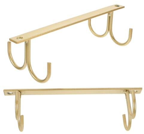 POPETPOP 2pcs Gold Mug Hooks Under Cabinet Metal Coffee Cup Holder Rack with 4 Hooks Kitchen Hanging Cup Organizer for Cabinet Storage