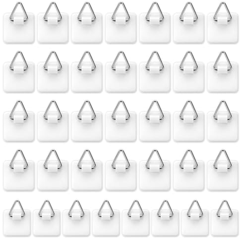 HJZHII 40 Pcs Adhesive Picture Hangers, Invisible Adhesive Plate Hangers Without Nails Sticky Picture Frame Hooks Heavy Duty Wall Hangers for Photo Frame Foam Board Decorative Plate