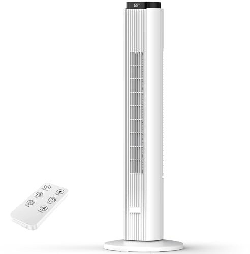 Electactic Ventilatore a torre per camera da letto 7m/s, ventilatore elettrico a terra con telecomando, silenzioso e oscillante, senza pale, per uso interno, 4 modalità, 6 velocità, timer 12 ore