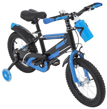 TONFEION Kinderfahrrad 14 Zoll mit Stützrädern, Jungenfahrrad ab 3-7 Jahre, Höhenverstellbar 43-49cm, Schutzbleche & Wasserflasche, Tragfähigkeit 60kg, Lernfahrrad für Gleichgewicht und Pedalieren