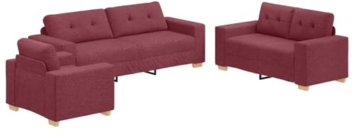 MOBCANT 3 pcs Modern Sofa & Couchgarnitur Wind Rot Leinenmischgewebe Eckcouch für Wohnzimmer, Büro, Apartment (221 x 80 x 80 cm)